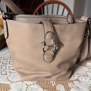Chaps Tan Leather Shoulder Bag with Adjustable Strap